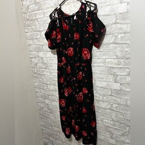 Black and red floral jumpsuit